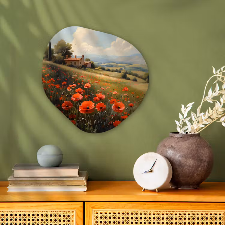 Organisch schilderij - Forex - Klaprozen - Rood - Heuvels - Landschap — 2