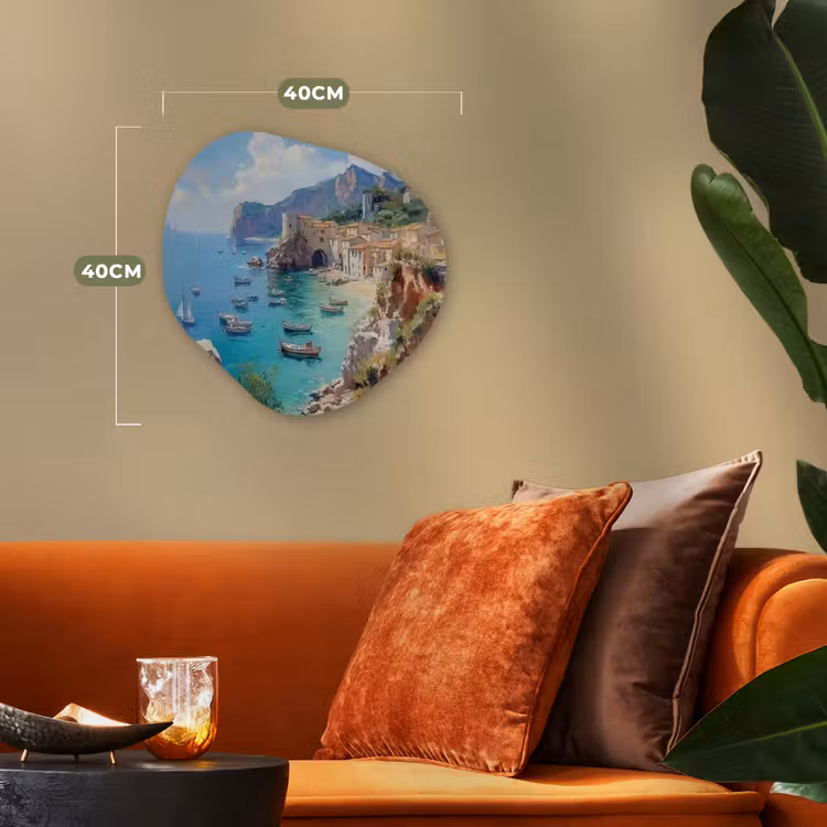 Organisch schilderij - Forex - Kustdorp - Schilderij - Rotsen - Boten — 4