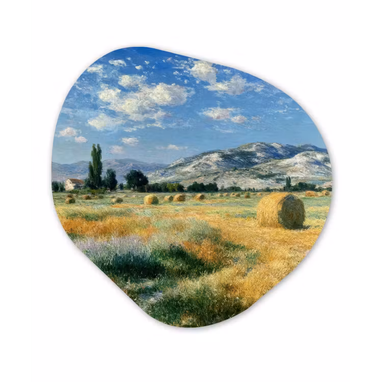 Organisch schilderij - Forex - Landschap - Strobalen - Bergen - Wolken — 1