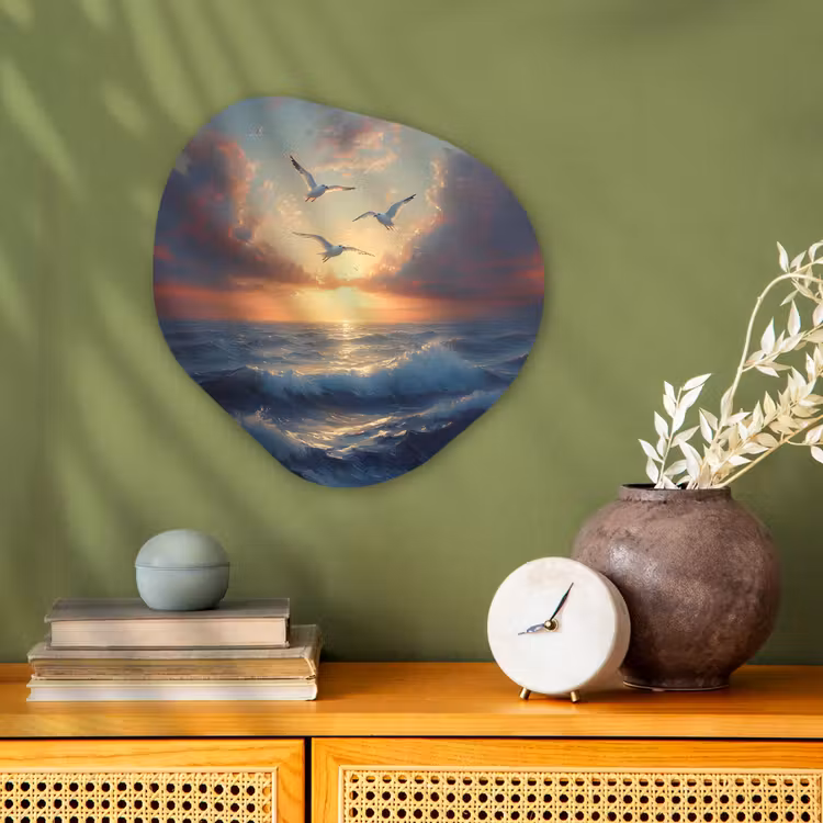 Organisch schilderij - Forex - Meeuwen - Zonsondergang - Zee - Wolken — 2