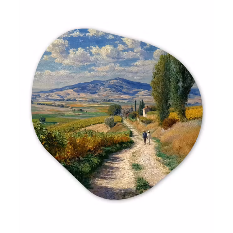 Organisch schilderij - Forex - Mensen - Wandelen - Zandpad - Velden — 1