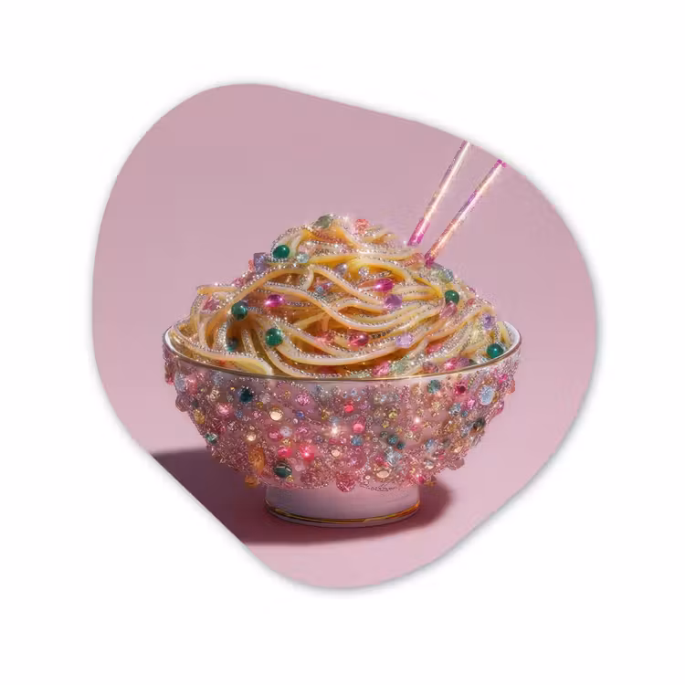 Organisch schilderij - Forex - Noodles - Edelstenen - Stokjes - Roze — 1