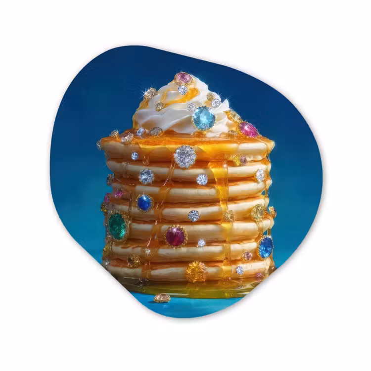 Organisch schilderij - Forex - Pannenkoeken - Steentjes - Glitter - Slagroom — 1