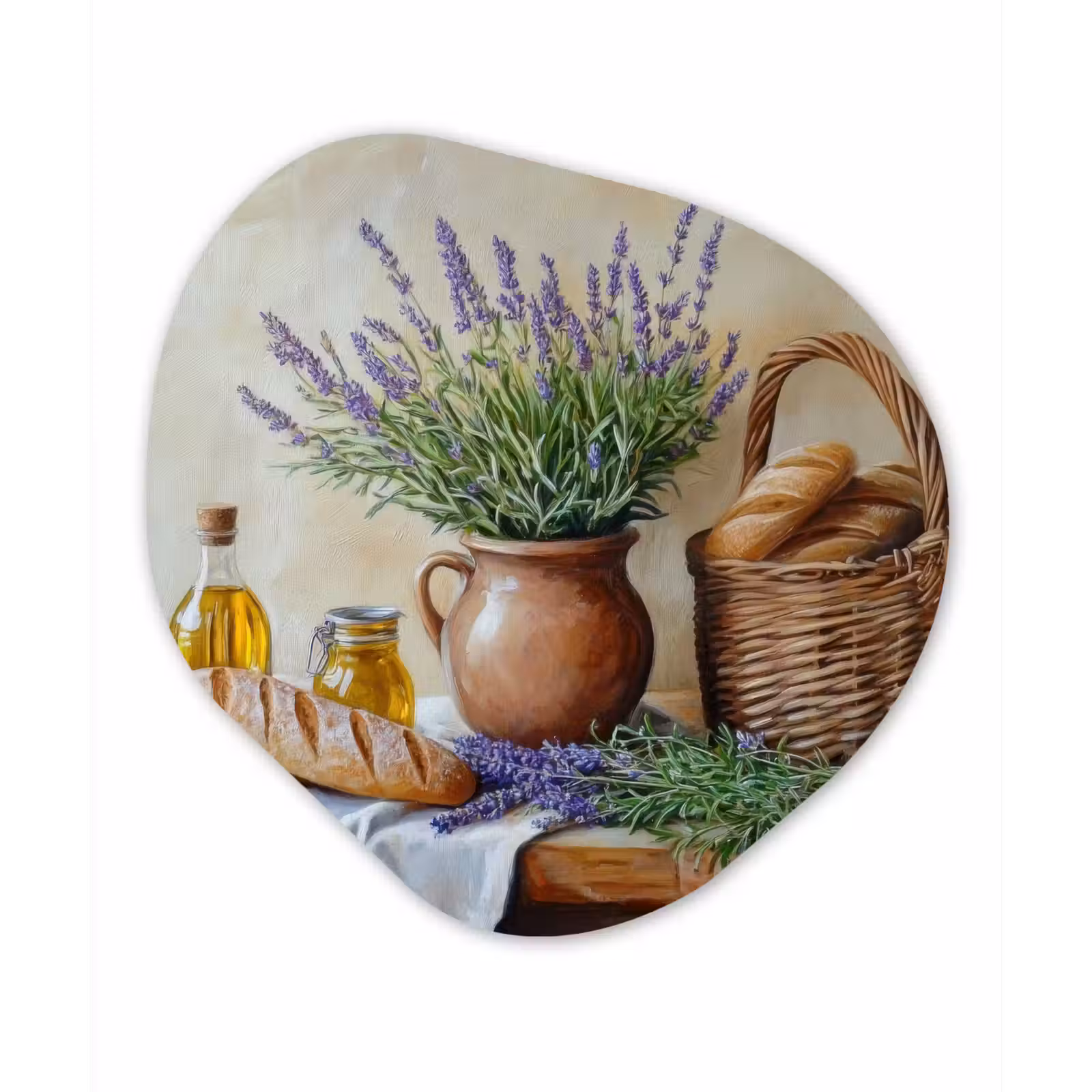 Organisch schilderij - Forex - Lavendel - Brood - Stilleven — 1