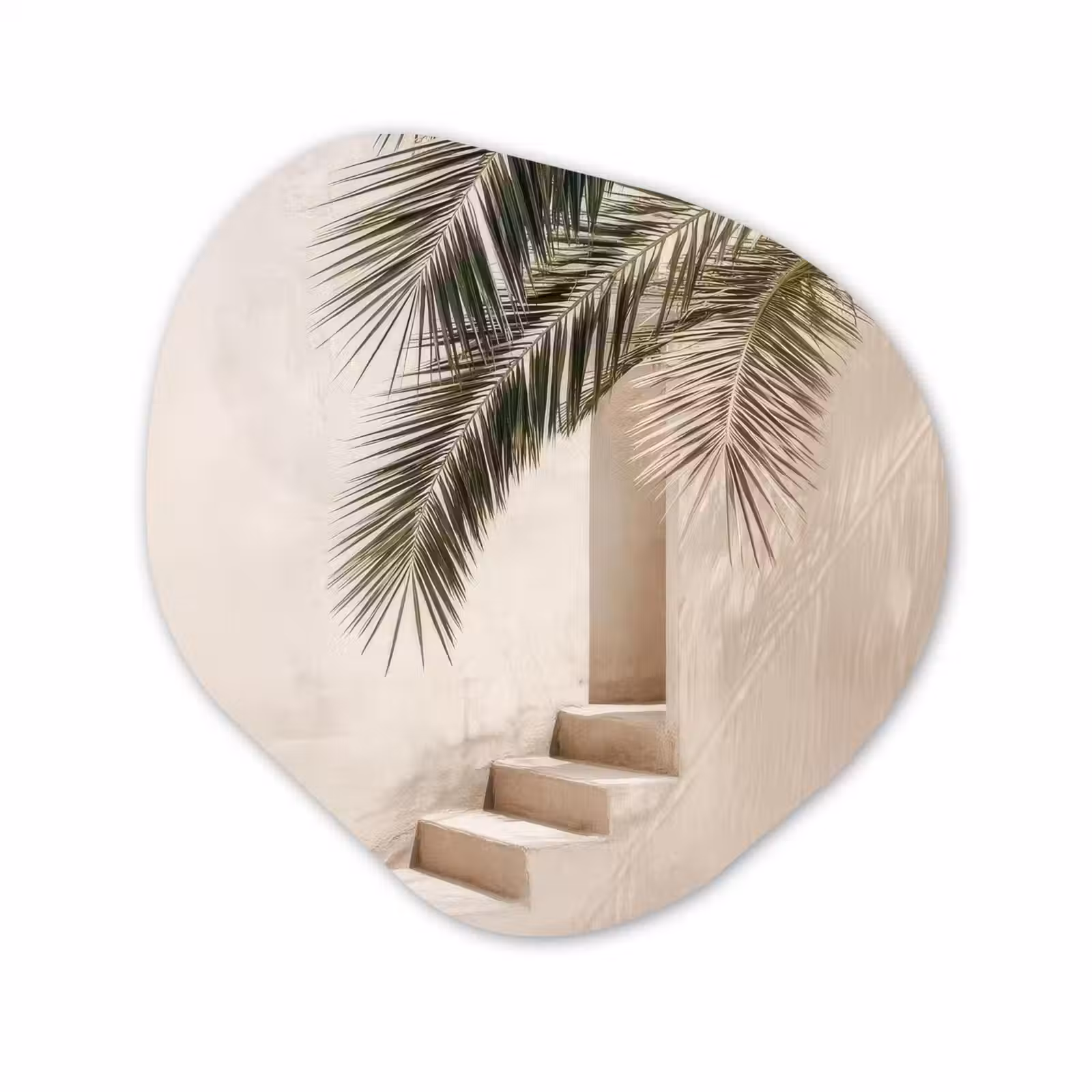 Organisch schilderij - Forex - Palmboom - Schaduw - Trap - Beige — 1