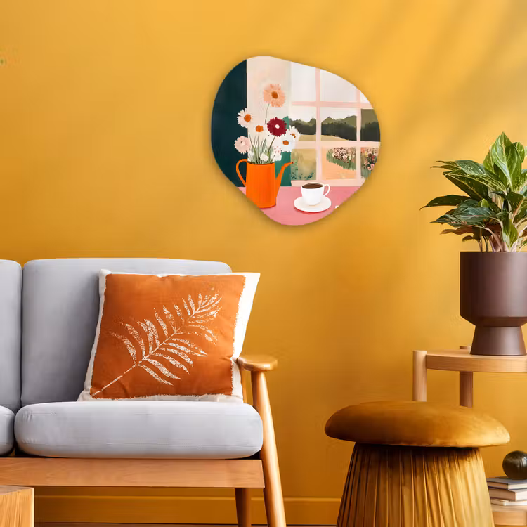 Organisch schilderij - Forex - Bloemen - Koffie - Raam — 3
