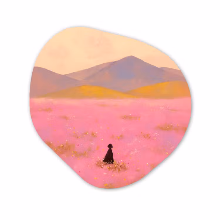 Organisch schilderij - Forex - Bloemenweide - Heuvels - Silhouet - Roze — 1