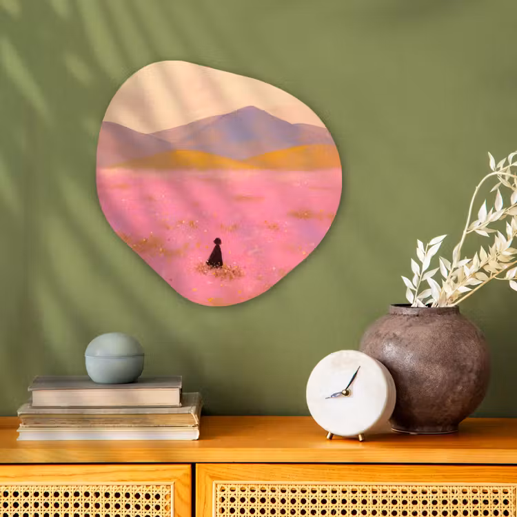 Organisch schilderij - Forex - Bloemenweide - Heuvels - Silhouet - Roze — 2