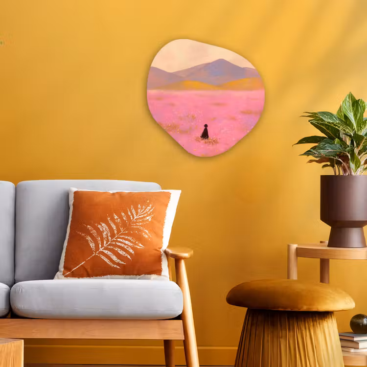Organisch schilderij - Forex - Bloemenweide - Heuvels - Silhouet - Roze — 3