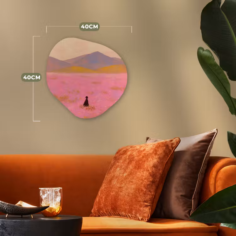 Organisch schilderij - Forex - Bloemenweide - Heuvels - Silhouet - Roze — 4