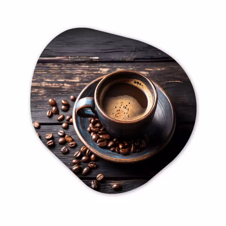 Organisch schilderij - Forex - Kop - Koffie - Hout - Bonen — 1