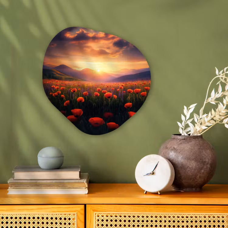 Organisch schilderij - Forex - Landschap - Zonsondergang - Bloemenveld — 2