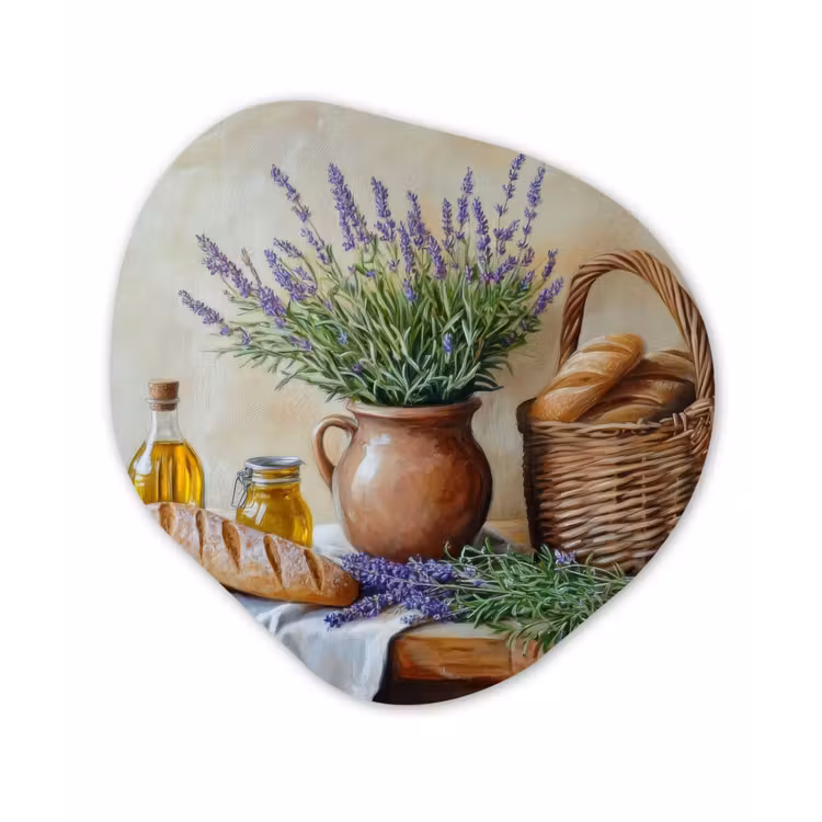 Organisch schilderij - Forex - Lavendel - Brood - Stilleven — 1