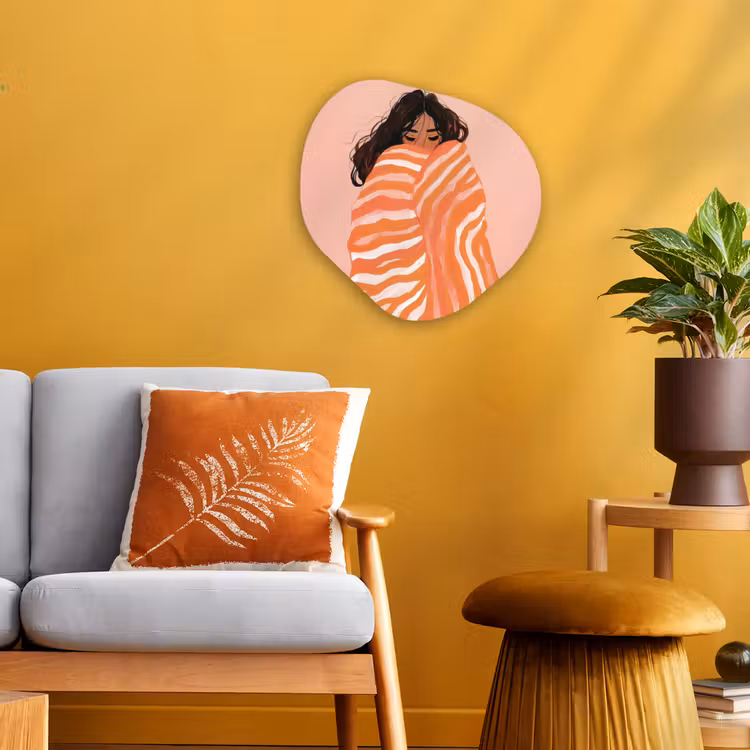 Organisch schilderij - Forex - Meisje - Deken - Gestreept - Oranje — 3
