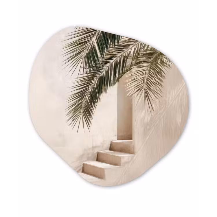 Organisch schilderij - Forex - Palmboom - Schaduw - Trap - Beige — 1