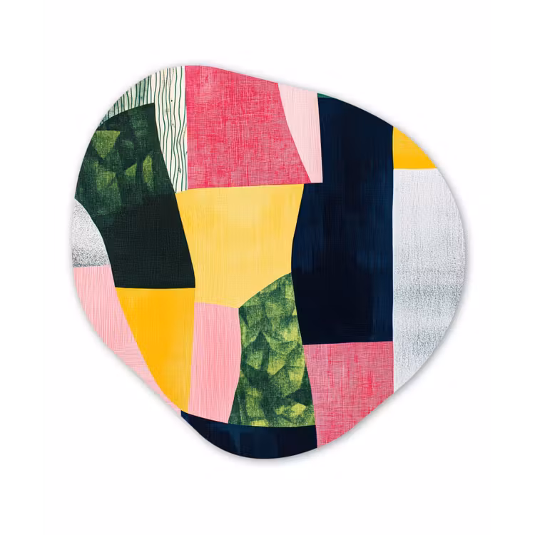 Organisch schilderij - Forex - Abstract - Roze - Lappen - Vormen - Geel — 1