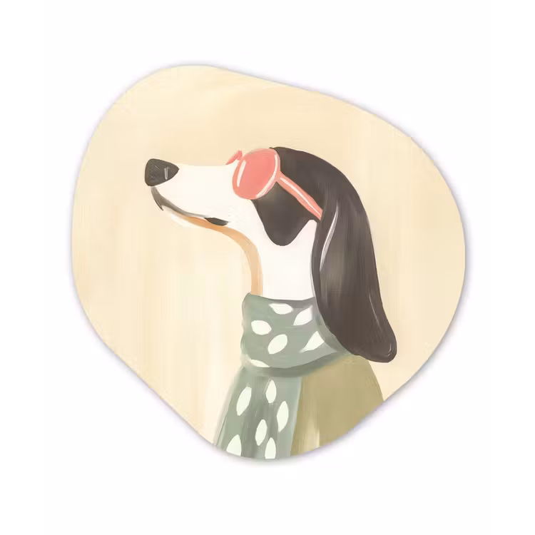 Organisch schilderij - Forex - Hond - Zonnebril - Sjaal — 1