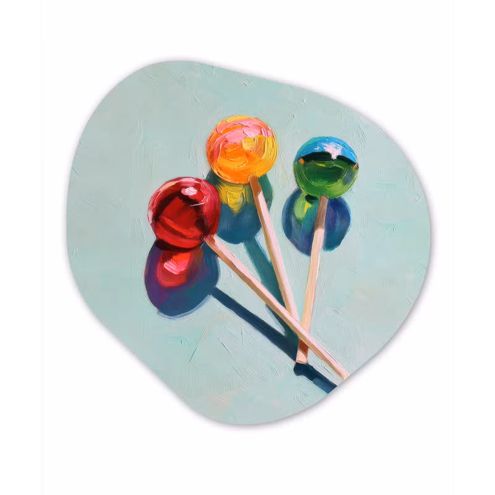 Organisch schilderij - Forex - Lollys - Schaduw - Drie - Blauw — 1