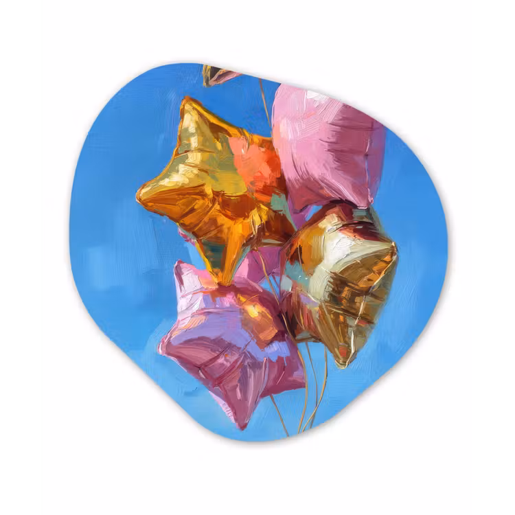 Organisch schilderij - Forex - Ballonnen - Goud - Stervorm - Roze — 1