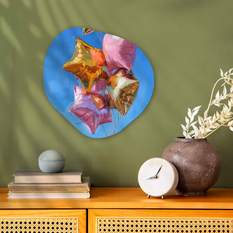 Organisch schilderij - Forex - Ballonnen - Goud - Stervorm - Roze — 2