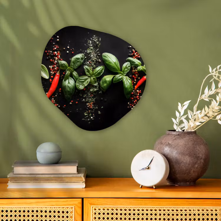 Organisch schilderij - Forex - Chilipepers - Basilicum - Blaadjes - Rood — 2