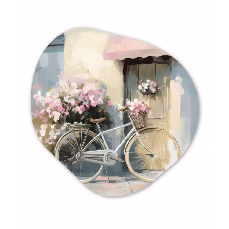 Organisch schilderij - Forex - Fiets - Pastelkleuren - Bloemen — 1