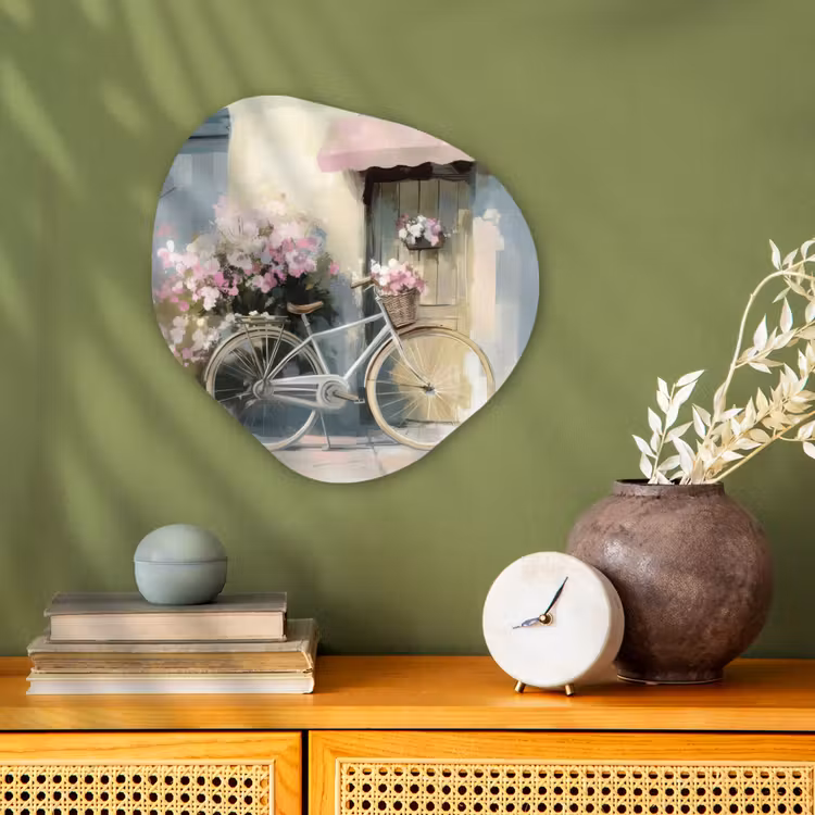 Organisch schilderij - Forex - Fiets - Pastelkleuren - Bloemen — 2