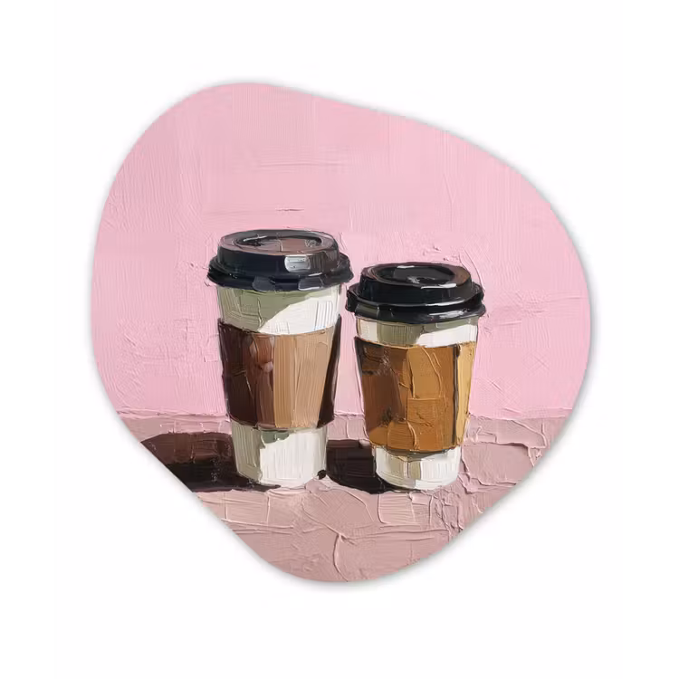 Organisch schilderij - Forex - Koffiebekers - Deksel - Verf - Textuur — 1