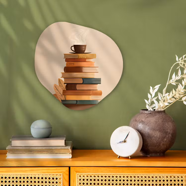 Organisch schilderij - Forex - Boeken - Toren - Koffie - Beige — 2