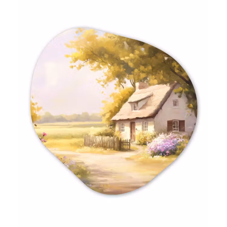 Organisch schilderij - Forex - Huisje - Hout - Bloemen — 1