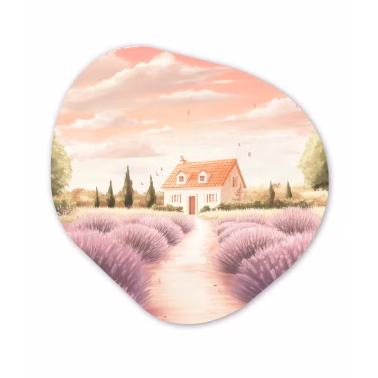 Organisch schilderij - Forex - Lavendelveld - Huis - Paars — 1