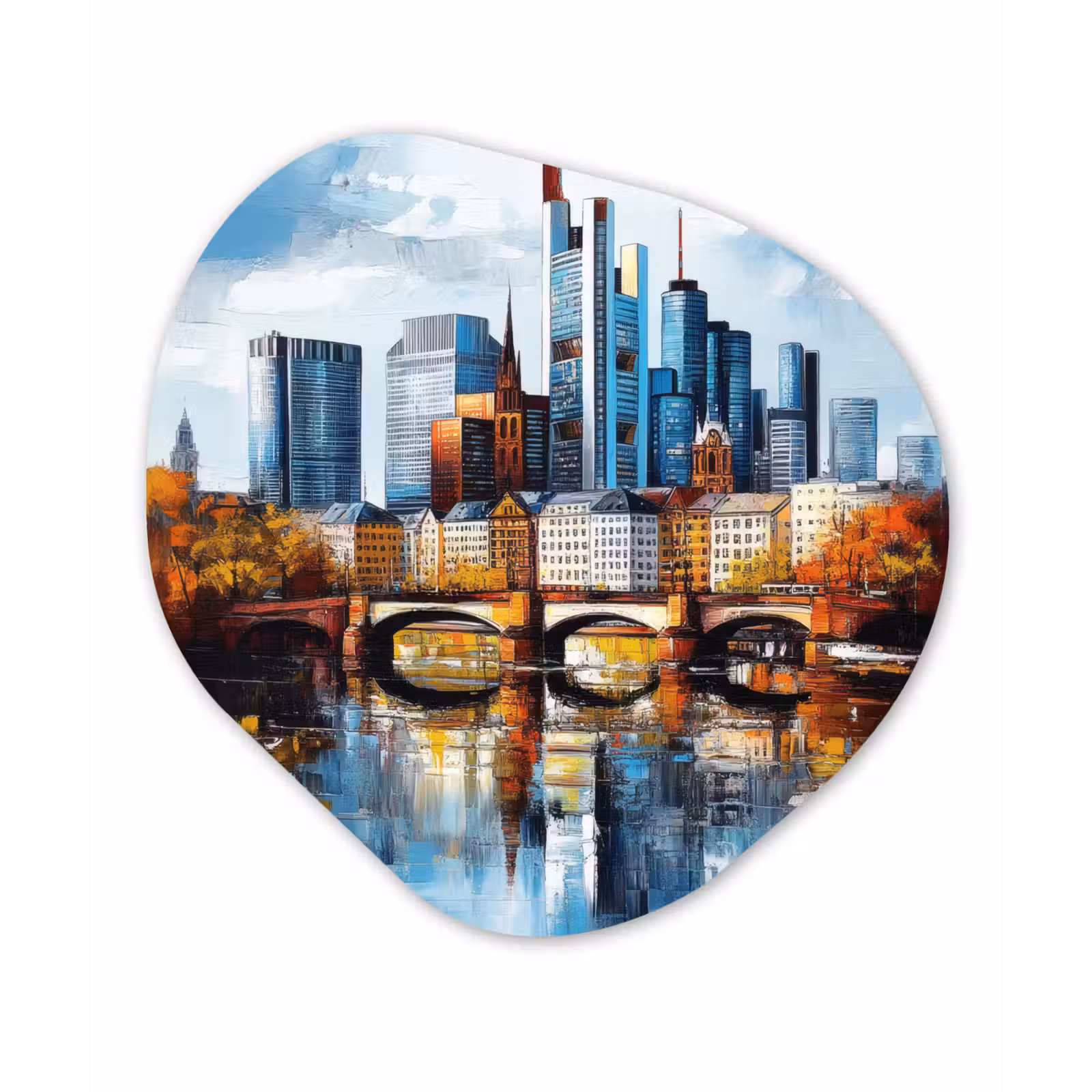 Organisch schilderij - Forex - Bomen Frankfurt- Stad - Skyline - Brug — 1