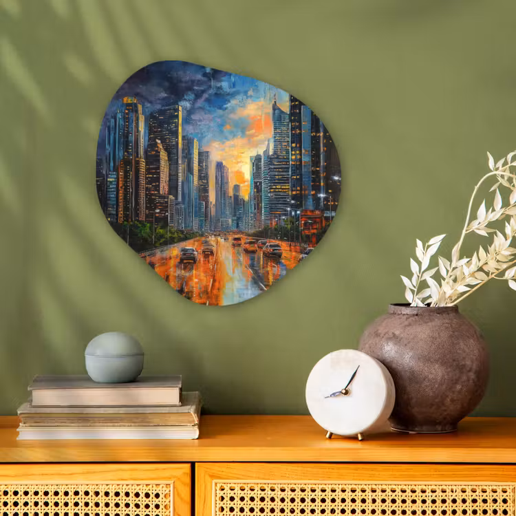 Organisch schilderij - Forex - Auto - Skyline - Zon - Blauw — 2