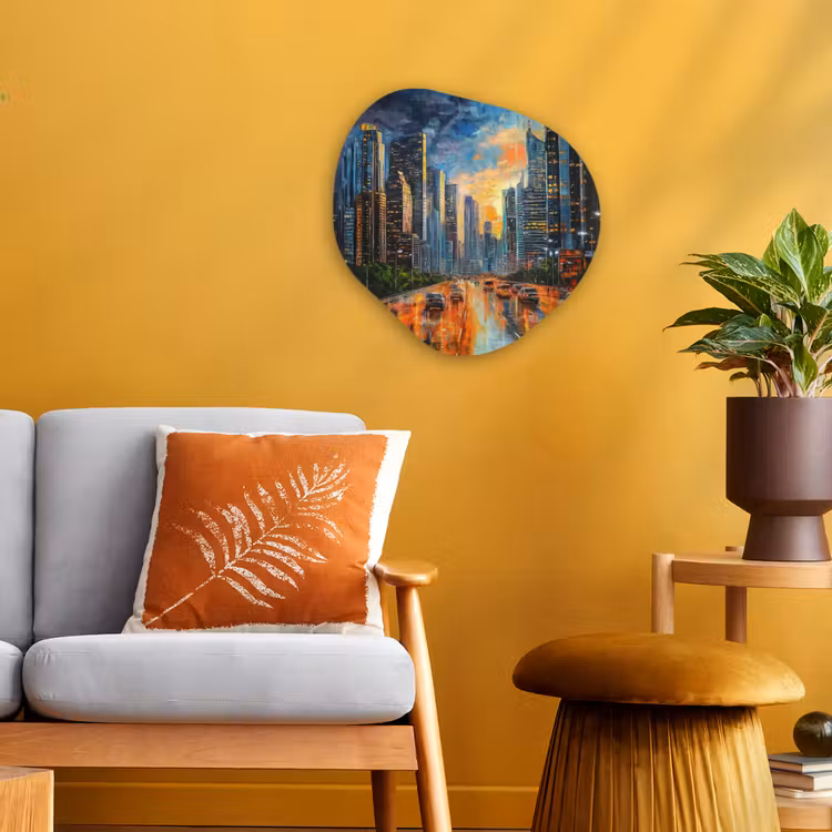 Organisch schilderij - Forex - Auto - Skyline - Zon - Blauw — 3
