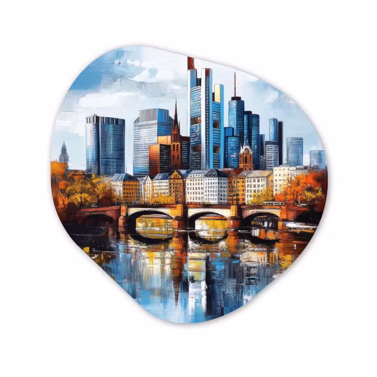 Organisch schilderij - Forex - Bomen Frankfurt- Stad - Skyline - Brug — 1