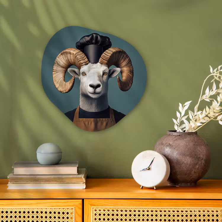 Organisch schilderij - Forex - Geit - Hoorns - Kokskleding — 2