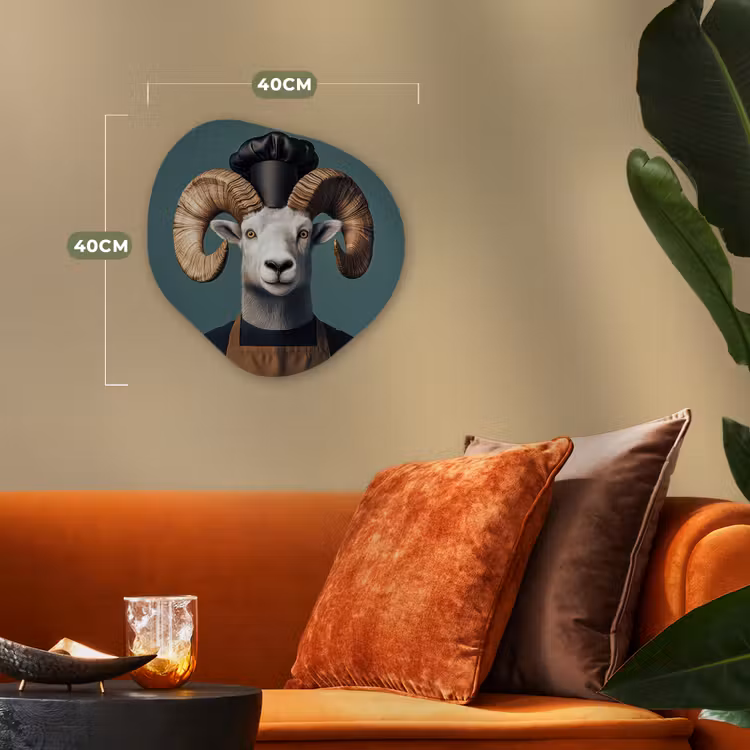 Organisch schilderij - Forex - Geit - Hoorns - Kokskleding — 4