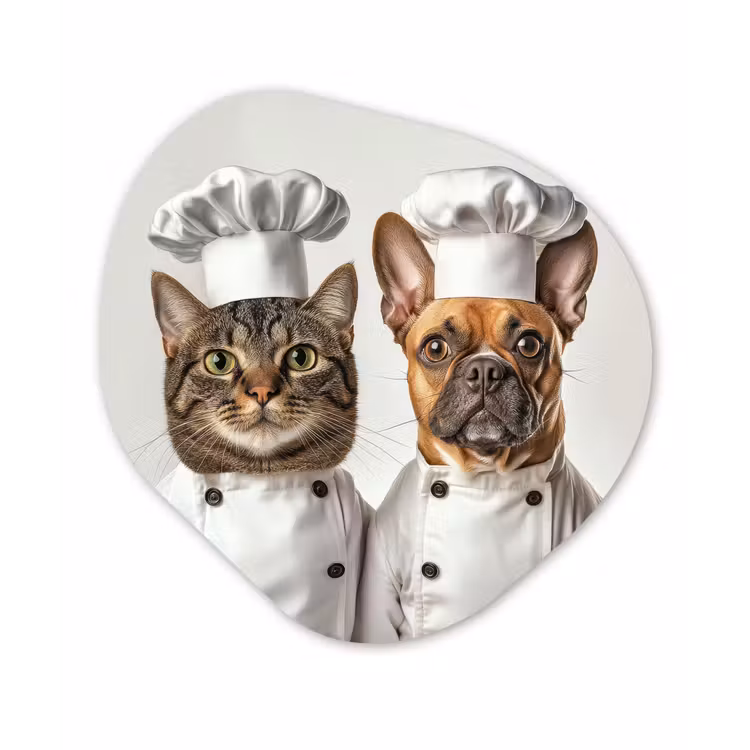 Organisch schilderij - Forex - Kat - Hond - Kokskleding — 1