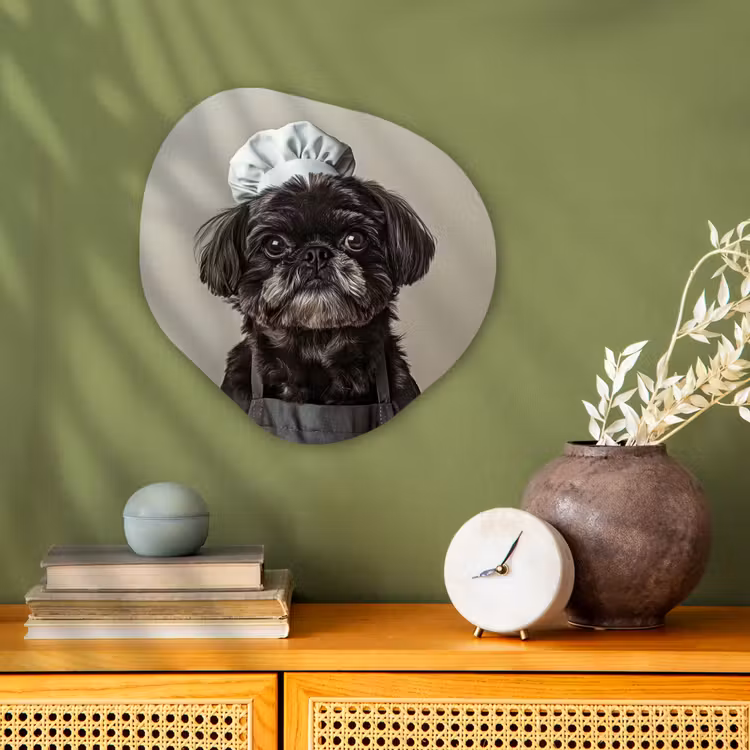 Organisch schilderij - Forex - Kokskleding - Zwart - Hondje — 2