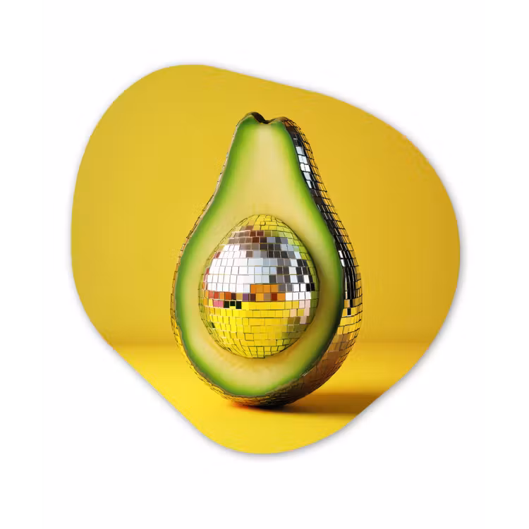 Organisch schilderij - Forex - Avocado - Discobal - Geel - Glitter — 1