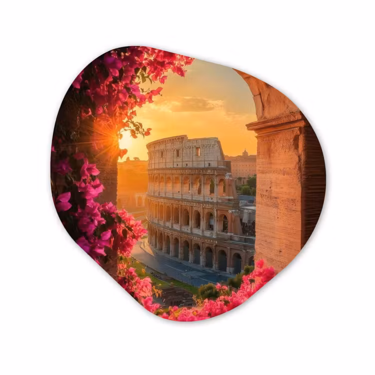 Organisch schilderij - Forex - Colosseum - Rome - Roze Bloemen — 1