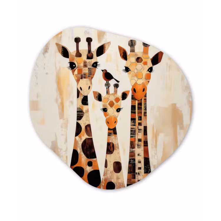 Organisch schilderij - Forex - Giraffen - Cartoon - Crème — 1