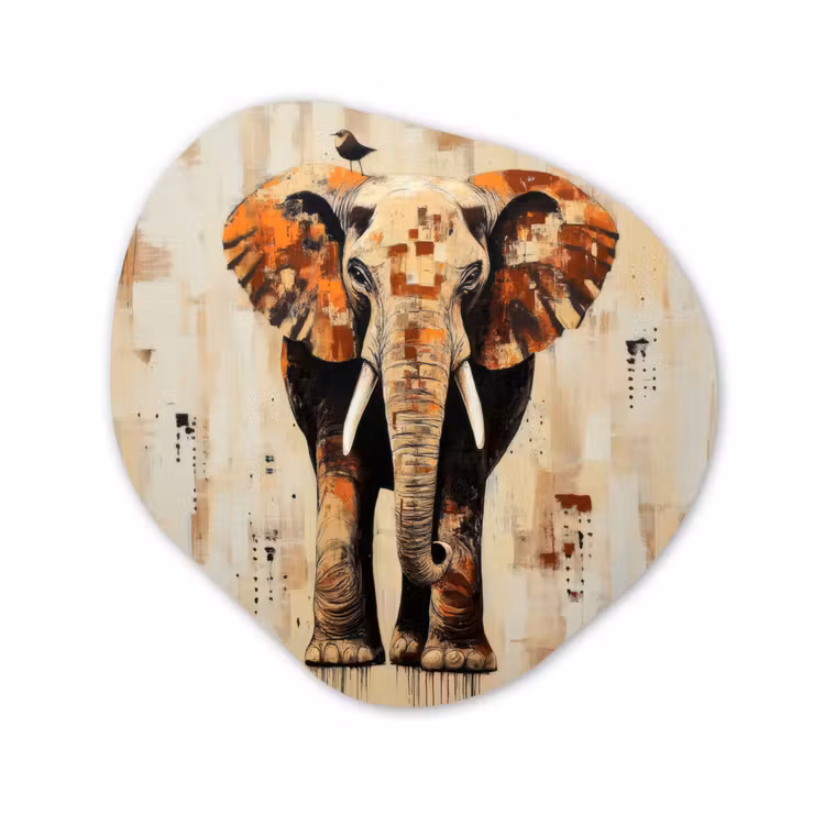 Organisch schilderij - Forex - Olifant - Slurf - Mozaïek - Abstract — 1