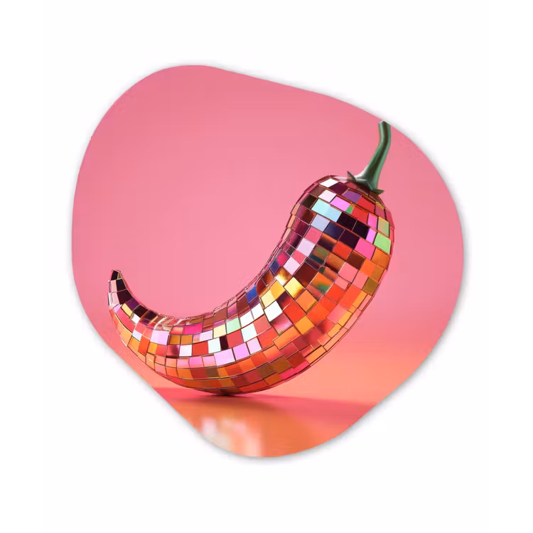 Organisch schilderij - Forex - Peper - Disco - Rood - Glitter — 1