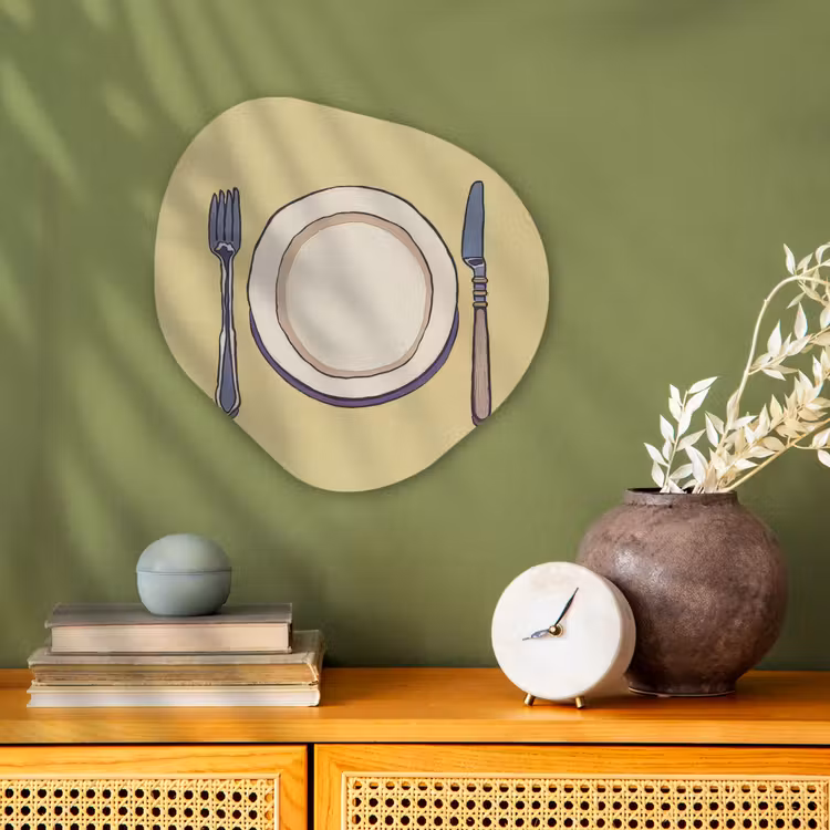 Organisch schilderij - Forex - Illustratie - Bord - Bestek - Beige — 2