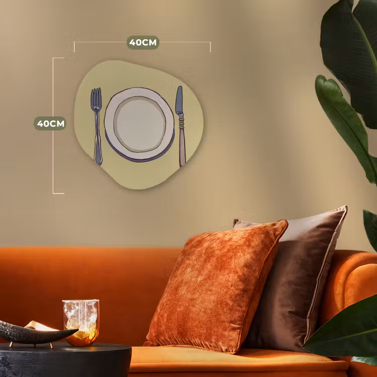 Organisch schilderij - Forex - Illustratie - Bord - Bestek - Beige — 4