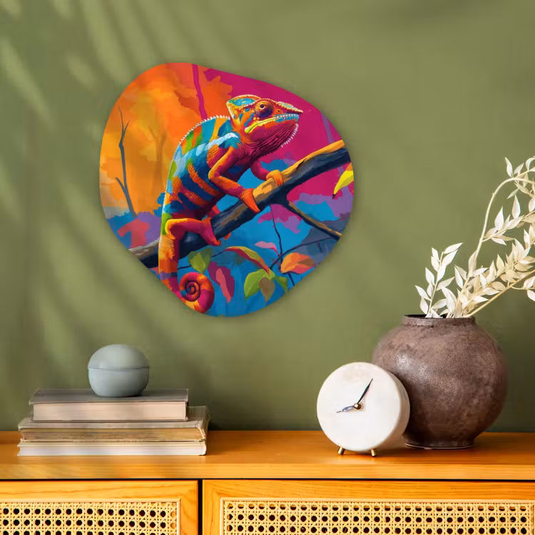 Organisch schilderij - Forex - Kameleon - Tak - Gestreept - Bladeren — 2