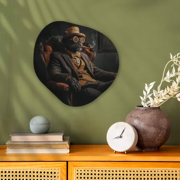 Organisch schilderij - Forex - Kat - Pak - Oranje - Sigaar — 2