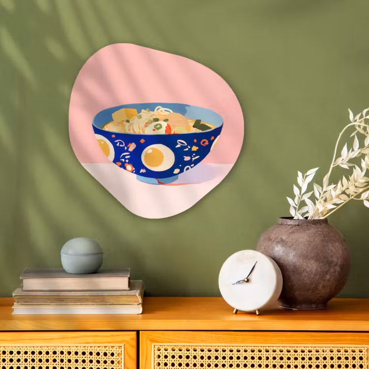 Organisch schilderij - Forex - Noodles - Kom - Blauw - Illustratie — 2