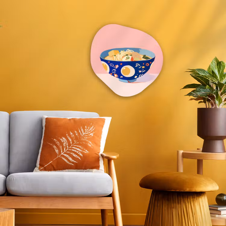 Organisch schilderij - Forex - Noodles - Kom - Blauw - Illustratie — 3